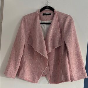 Karl Lagerfeld Pink Textured Blazer Suit Jacket Tweed Gold Sequins